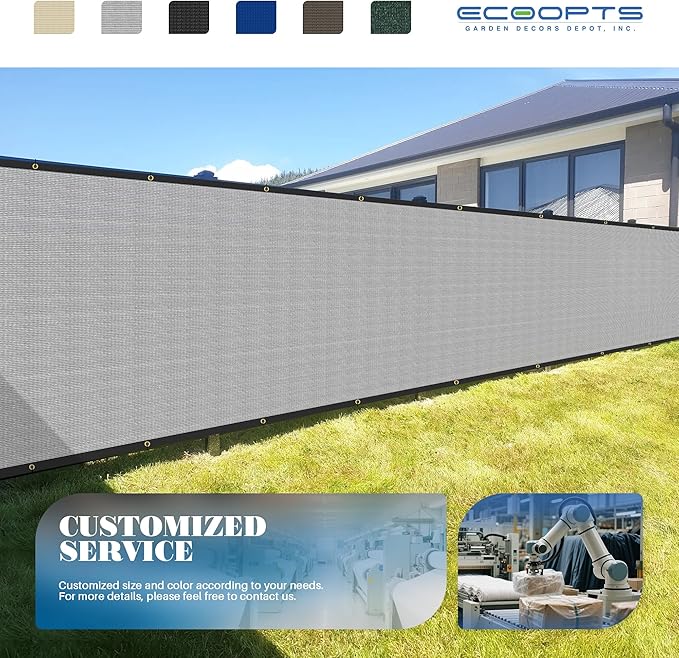 ECOOPTS 4'x122' Privacy Fence Screen Windscreen with Copper Grommets, Fit for Commercial Fence and Residential Garden Outdoor 90% UV Blockage, Cable Zip Ties Included (Gray)