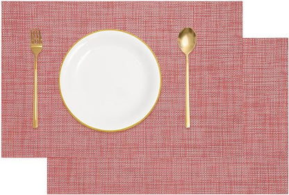 uxcell Faux Linen Placemats, 12x18 Inch Heat Resistant Place Mats Machine Washable Non-Slip Cloth Placemats for Dining Table Kitchen Indoor Outdoor Home Decoration(Red,2Pcs)