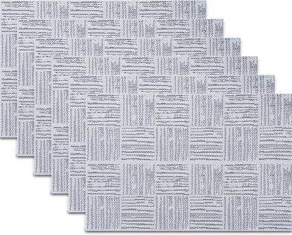 Placemats Set of 6, Plastic Vinyl 18" x 12" Place Mats for Dinner Table, No-Slip Wipeable Table Mats Daily Use Patio Kitchen Decoration (White Mix Black)