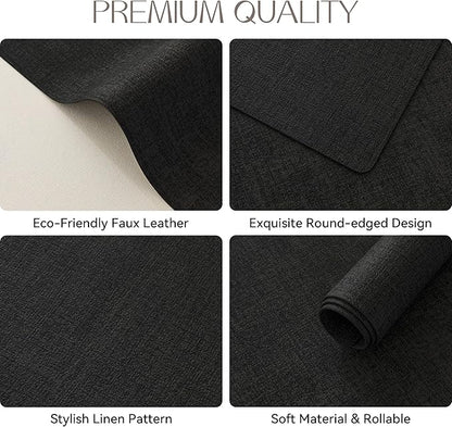 Romanstile Vinyl Placemats Set of 4-12 X 17 Inch - Heat Resistant Place Mats 100% Waterproof Oilproof Wipeable Reversible Faux Leather Table Mats for Kitchen, Dining, Party, Outdoor, Black
