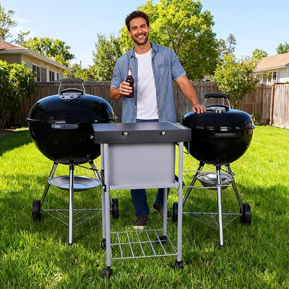 Grill Table Cart for Weber 22 inch Kettle 18in Charcoal Camping Carts for Blackstone 17 inch Griddle Accessories Outdoor Grillling Side Tables Freestanding Barbecue Shelves with Wheels Storage