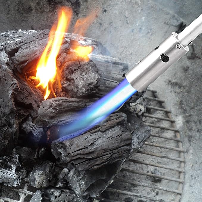 BlueFire 18“ Propane Grill Torch Charcoal Starter Free Fuel Gas Cylinder Base! Trigger Start Located on Handle, One-Hand Operation. Kamado Green Egg Griller and Barbecue Perfect Accessory!