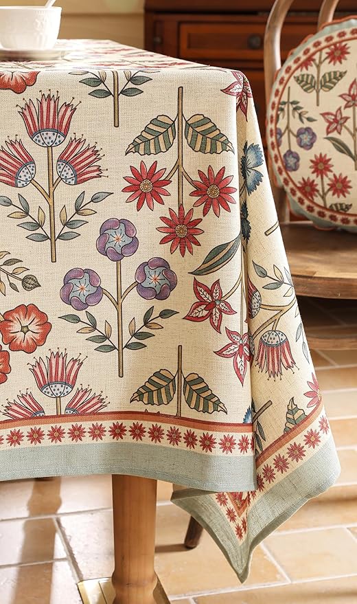 French Linen Small Square Tablecloth,Vintage Colorful Multiple Prints Soft and Durable Tablecloths,Decor Table Cover for Kitchen,Dining,Party,Thanksgiving,Christmas,55"*55"-Lohi