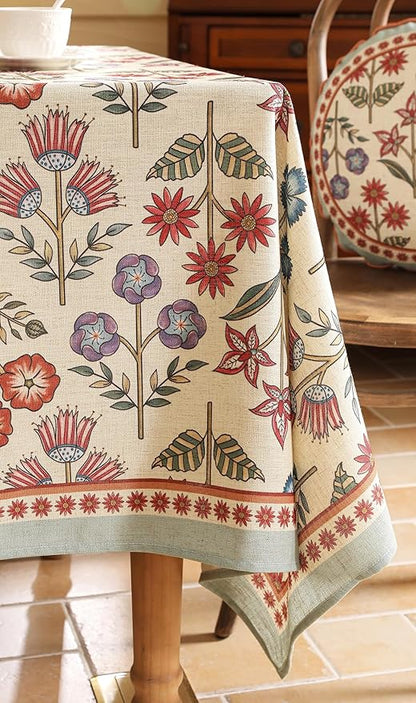 French Linen Rectangle Tablecloth,Vintage Colorful Multiple Prints Soft and Durable Tablecloths,Decor Table Cover for Kitchen,Dining,Tea Party,Thanksgiving,Christmas,63"*87"-Lohi