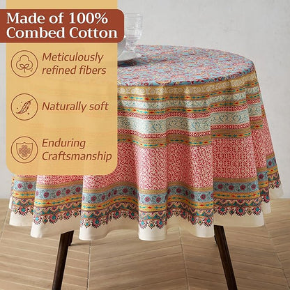 Maison d'Hermine Premium Table Cloth Round Table 100% Cotton 70 Inches Tablecloth Reusable Decorative Everyday Use for Dining Room, Farmhouse, Home, Party, Festive & Wedding - Lauris