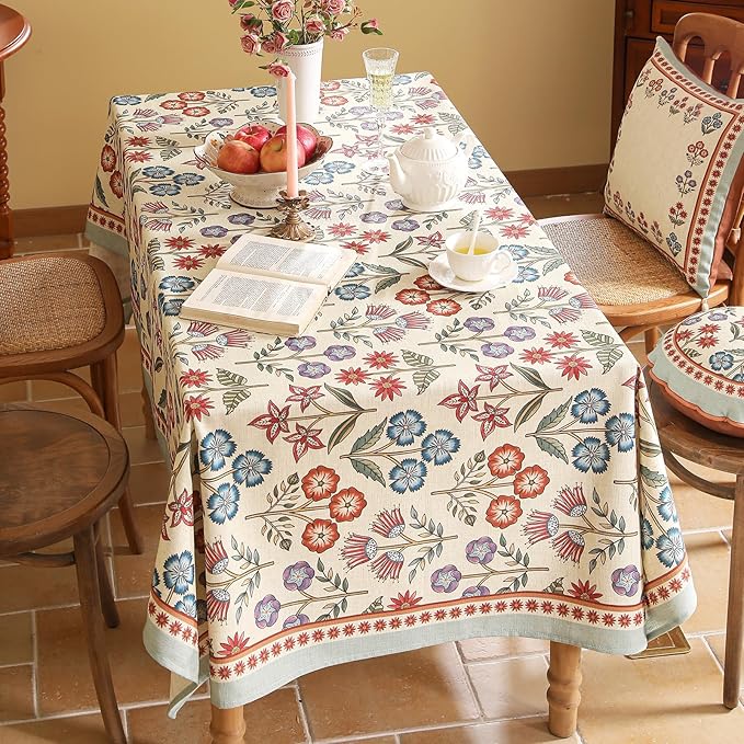 French Linen Small Rectangle Tablecloth,Vintage Colorful Multiple Prints Soft and Durable Tablecloths,Decor Table Cover for Kitchen,Dining,Party,Thanksgiving,Christmas,55"*71"-Lohi