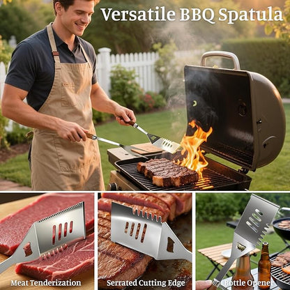 BBQ Grill Tools Set, Stainless Steel Grilling Set with Storage Bag, Spatula, Fork, Cleaning Brush BBQ Accessories, Grill Accessories for Outdoor Cooking Camping, Grilling Gifts for Men