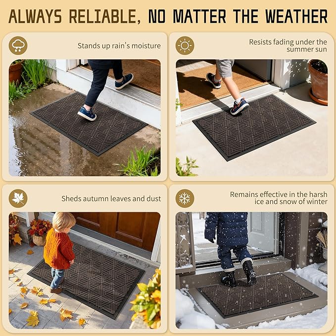 Yimobra Large Door Mat 36x24, All-Weather Waterproof Non-Slip Welcome Matt Outdoor, Heavy Duty Non Slip Doormat for Entryway for Patio and Garage Indoor, Easy Clean, Brown