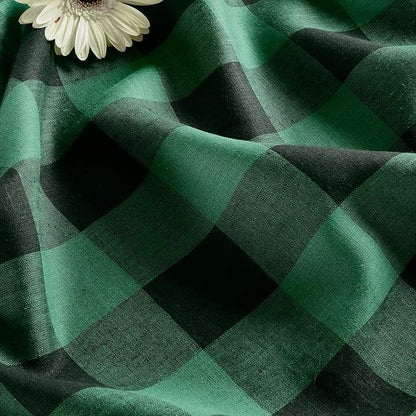Solino Home Linen Checkered Table Runner 144 Inches Long - 100% Pure Linen Buffalo Check Green and Black Table Runner 14 x 144 Inch Ideal for Dining, Winter
