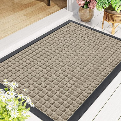 Smiry Front Door Mat Outside Entrance, Heavy Duty Natural Rubber Doormat, Non Slip, Trap Dirt and Moisture, Easy Clean, Low Profile Welcome Floor Mats for Indoor Outdoor Entry, 47x23 Inch, Beige