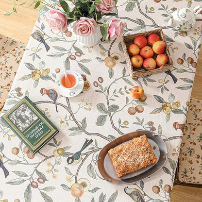 Linen Table Cloth Rectangle,Wrinkle Resistant French Pink Tablecloth Print with Froal,Decor Stitch Table Cloth for Thanksgiving,Dining Room,Home,Kitchen 55" × 71"-Dewey A