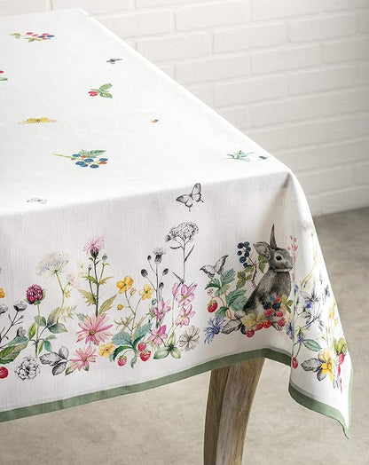 Maison d' Hermine Table Cloth Rectangle Table 100% Cotton 70 x 120 Inches Tablecloth Reusable Decorative for Dining Room, Farmhouse, Home, Party, Festive & Wedding Spring Summer - Printemps