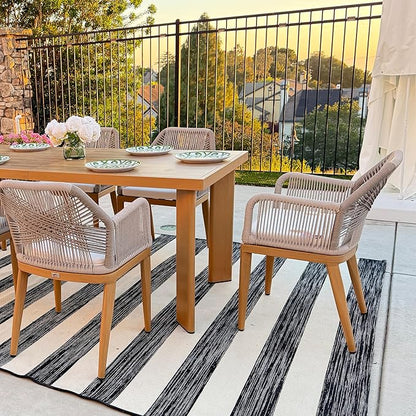 PURPLE LEAF 13 Pieces Patio Dining Set Aluminum Modern Rectangular Table and Rattan Arm Chairs with Cushions for Kitchen Porch Garden Outdoor Furniture Sets, Teak