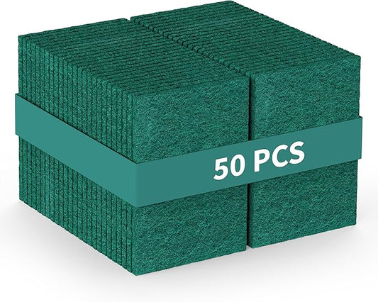 50-Pack Heavy Duty Green Scouring Pads 4x6 Inch | Reusable Non-Scratch Scrub Pads for Kitchen, Dishes, Pots, Pans, Grills & Household Cleaning | Multipurpose Scrubbers for Tough Stains