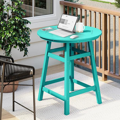 Costaelm Patio Bistro Table, 37" Counter Height Round Patio Cocktail Bar Table with Umbrella Hole, Outdoor Bistro Dining Pub Table for Front Porch Deck Backyard Garden, Turquoise