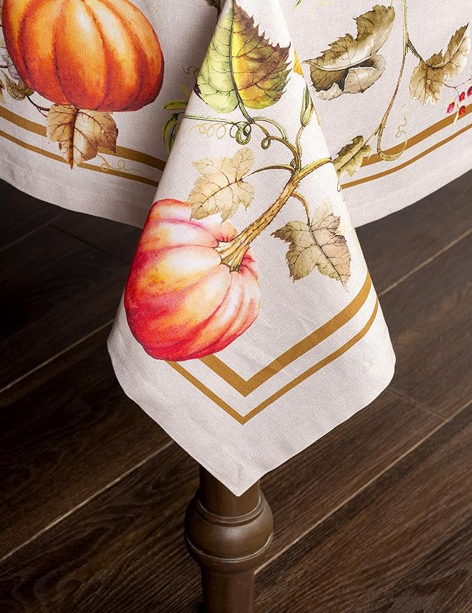 Maison d' Hermine Table Cloth Rectangle Table 100% Cotton 60 x 120 Inches Fall Tablecloth Reusable Everyday Use for Thanksgiving Christmas Decorations Dining Farmhouse Party (Potiron)