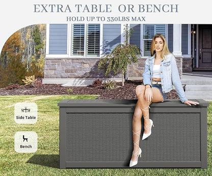 NUNU LAB 260 Gallon Outdoor Storage Box,Resin Large Sturdy Deck Box, Backyard Outside Storage Box Waterproof with Double Wall Panels,Package Delivery Garden Outdoor Hose