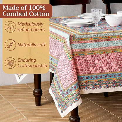 Maison d' Hermine Premium Table Cloth Rectangle Table 100% Combed Cotton 120 x 70 Inches Tablecloth Reusable Decorative for Dining Room, Farmhouse, Home, Party, Festive & Wedding - Lauris