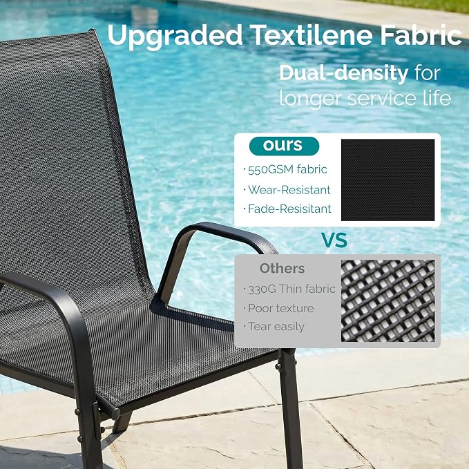 MAMIZO Patio Dining Chairs, Stackable Textilene Chair Set of 6, - Image 3