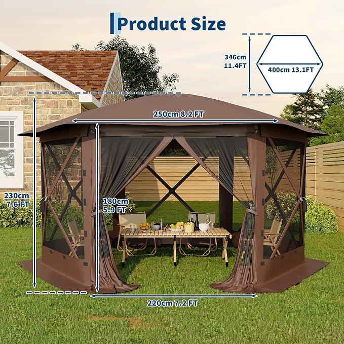 13FT Pop-Up Gazebo Tent with Mesh Netting, Removable Top & Wind Cloths | - Image 6