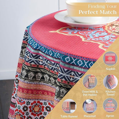 Maison d' Hermine Table Cloth Round Table 100% Cotton 63 Inches Fall Tablecloth Reusable Everyday Use for Thanksgiving Christmas Decorations Dining Farmhouse Party (Ispahan)