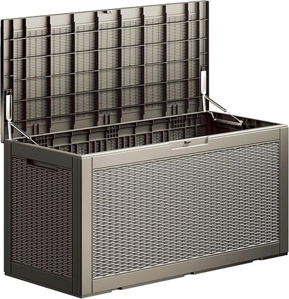 100 Gallon Deck Box, Resin Outdoor Indoor Waterproof Storage Box, Lockable Storage Box With Handle for Patio Furniture - Garden Tools - Swimming Pool Tools UV-Resistant, Grey