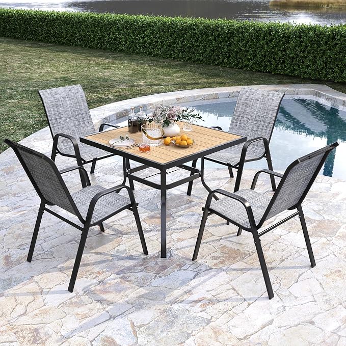 Outdoor Patio Chairs Set of 8 Stackable Dining Chairs All-Weather Textilene - Image 5
