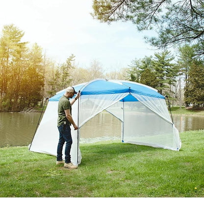 Ozark Trail 13x9 Screen House Tent, Blue, Mesh Panels for Insect Protection, Dual Zipper Doors, PE Splash Guard, Steel and Fiberglass Frame, Color Coded Poles, Carry Bag Included, Outdoor Use