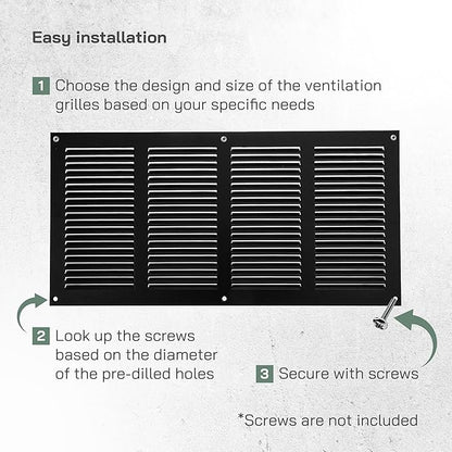Vent Systems 16" x 8" Inch (Overall Dimensions) Pack of 3 - Anthracite - Air Vent Cover Metal Air Return Grill with Built-in Pest Guard Screen HVAC Vent Duct Cover for Home Improvement