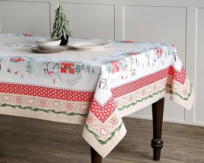 Maison d' Hermine Table Cloth Rectangle Table 100% Cotton 60 x 90 Inches Fall Tablecloth Reusable Everyday Use for Thanksgiving Christmas Decorations Dining Farmhouse Party (Rural Christmas)