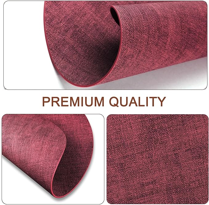 Round Faux Leather Placemats and Coasters, Set of 6, Reversible Heat Resistant Non-Slip Table Mats, Waterproof Wipeable Place Mats for Dining Table, Washable for Indoor & Outdoor (6, Red)