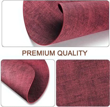Round Faux Leather Placemats and Coasters, Set of 8, Reversible Heat Resistant Non-Slip Table Mats, Waterproof Wipeable Place Mats for Dining Table, Washable for Indoor & Outdoor (8, Red)