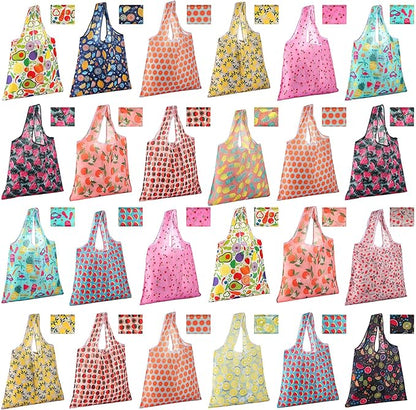 Eccliy 24 Pieces Reusable Grocery Bags Polyester Shopping Bags for Groceries Multi Colors Reusable Foldable Shopping Tote (Fruits Style)