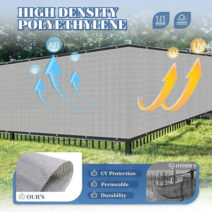 ECOOPTS 4'x82' Privacy Fence Screen Windscreen with Copper Grommets, Fit for Commercial Fence and Residential Garden Outdoor 90% UV Blockage, Cable Zip Ties Included (Gray)