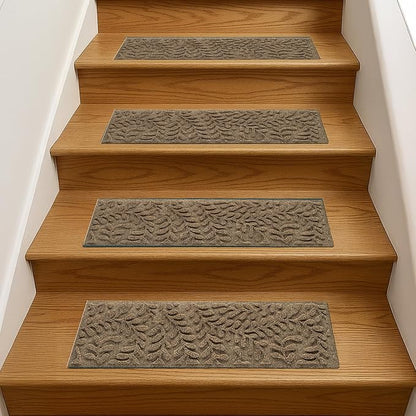 Bungalow Flooring Waterhog Stair Treads (Set of 4) – 8 1/2 x 30 Inches, Durable,Water-Trapping, Indoor/Outdoor Floor Covering, Boxwood Collection – Made in USA, Khaki/Camel