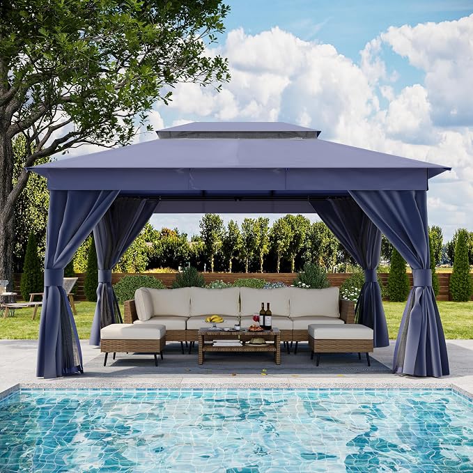 10'x12' Outdoor Gazebo, Metal Frame Heavy Duty Patio Canopy Tent Shelter by LAUSAINTHOME