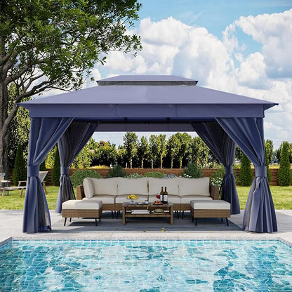 10'x12' Outdoor Gazebo, Metal Frame Heavy Duty Patio Canopy Tent Shelter by LAUSAINTHOME