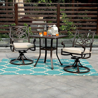 PHI VILLA Cast Aluminum Patio Bistro Dining Table Clearance with 1.97" Umbrella Hole, 27.5" Square Side Dining Table with Frosted Surface for Lawn Garden Yard