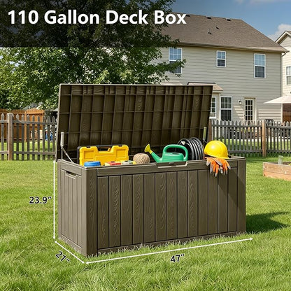 110 Gallon Waterproof Large Resin Deck Box, Lockable Large Outdoor Storage Box - Image 2