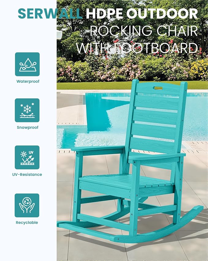SERWALL Outdoor Rocking Chair Set of 4, HDPE Rocker - Image 4