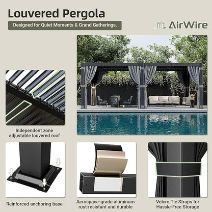 Airwire 12'x20' Louvered Pergola Aluminum Frame Gray | Outdoor Pergola - Image 6