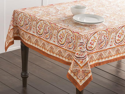 Maison d' Hermine Table Cloth Square Table 100% Cotton 60 x 60 Inches Fall Tablecloth Reusable Everyday Use for Thanksgiving Christmas Decorations Dining Farmhouse Party (Palatial Paisley)