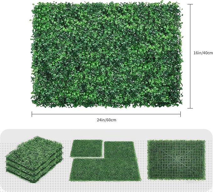 24PCS 24x16inch Artificial Boxwood Panels - UV Protected Privacy Screen Indoor Outdoor Garden Fence