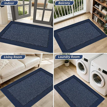 BEQHAUSE Indoor Door Mat 36" x 60", Dirt Trapper Door Mats Non-Slip Entryway Rugs Washable, Resist Dirt Absorbent Welcome Mat, Low Profile Floor Mats for Front Back Door and Entryway, Blue