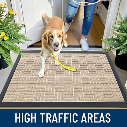 OLANLY Front Door Mat Outside Entrance 59x23, Absorbent, Heavy Duty Sturdy Natural Rubber Doormat Indoor Outdoor, Non-Slip, Stain and Fade Resistant, Low Profile Floor Mat for Entryway, Latte White