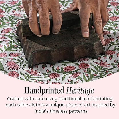 CPC Tablecloth 100% Cotton 70x108 Inch Indian Block Print Rectangle Table Cover, Gray Table Cloth for Weddings, Spring/Summer, Barbeque - Red Garnet