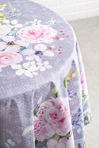 Maison d' Hermine Table Cloth Round Table 100% Cotton 69 Inches Tablecloth Reusable Decorative for Dining Room, Farmhouse, Home, Party, Festive & Wedding Spring Summer - Sweet Rose Lavender - Lush