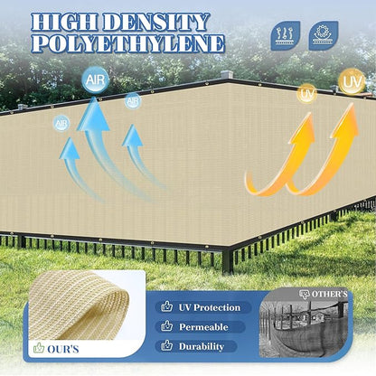 ECOOPTS 8'x95' Privacy Fence Screen Windscreen with Copper Grommets, Fit for Commercial Fence and Residential Garden Outdoor 90% UV Blockage, Cable Zip Ties Included (Beige)