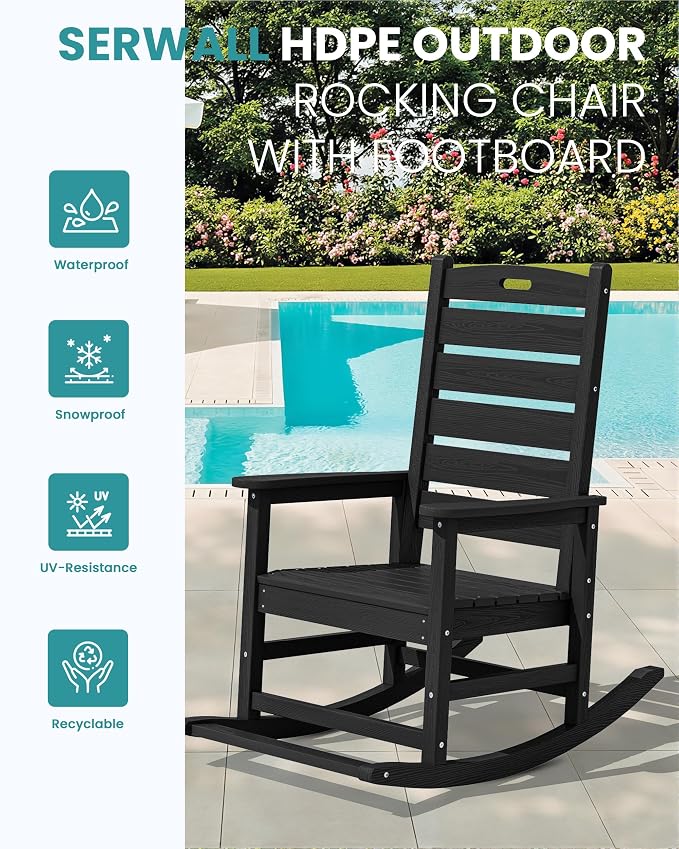 SERWALL Outdoor Rocking Chair Set of 6, Oversized HDPE Rocker, all Weather - Image 4