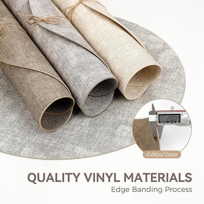 13" Round Placemats Set of 6, Reversible Faux Leather Heat Resistant Table Mats, Waterproof Oilproof Wipeable Table Protective Placemats for Vinyl, Washable for Indoor & Outdoor Use (6, Light Coffee)